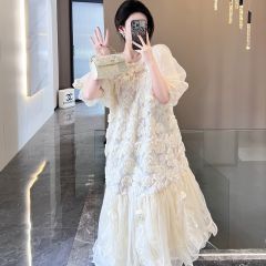 很仙的连衣裙2019夏新款女装V领仙女裙修身遮肚